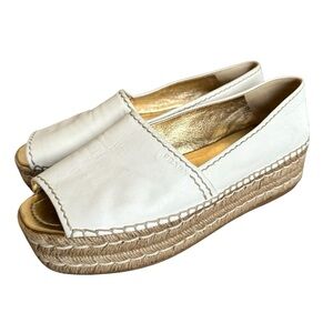 PRADA Platform Open Toe Espadrille White Nappa Leather
